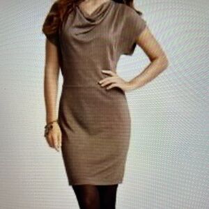 Ann Taylor~Shimmery~Nutmeg Brown Mini Sheath Dress~Cowl Neck~Lined~Size XXSP